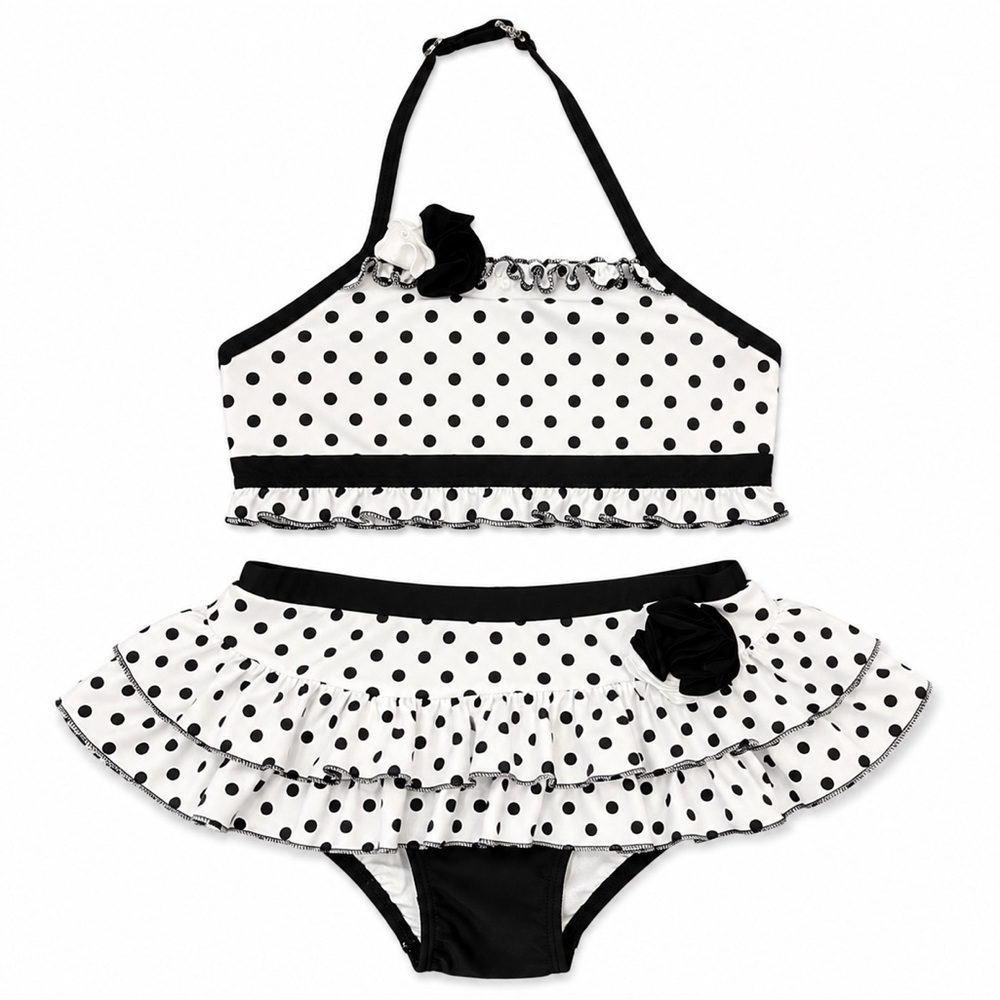 Girls' Black & White Polka Dot Swim Bikini Set